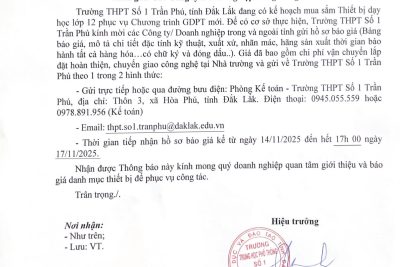 Mời cung cấp báo giá thiết bị dạy học lớp 12
